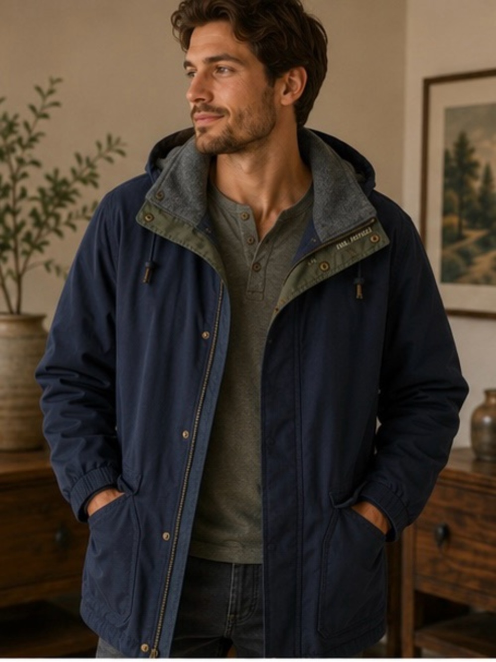 Pacific Trail Men’s XL Hooded Fleece Lined Utility Jacket Navy Removable Hood Ou